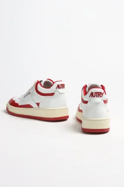 Femme Autry Baskets Open Mid En Blanc/Rouge