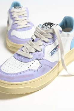 Femme Autry Baskets Super Vintage En Blanc/Lavande/Azur