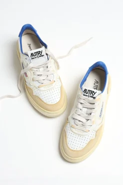 Femme Autry Baskets Super Vintage En Jaune/Blanc/Bleu