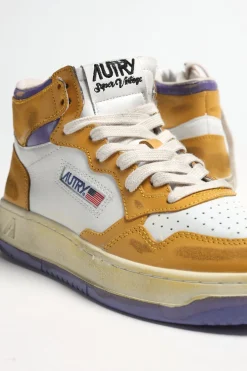 Femme Autry Baskets Super Vintage Mid En Jaune/Violet
