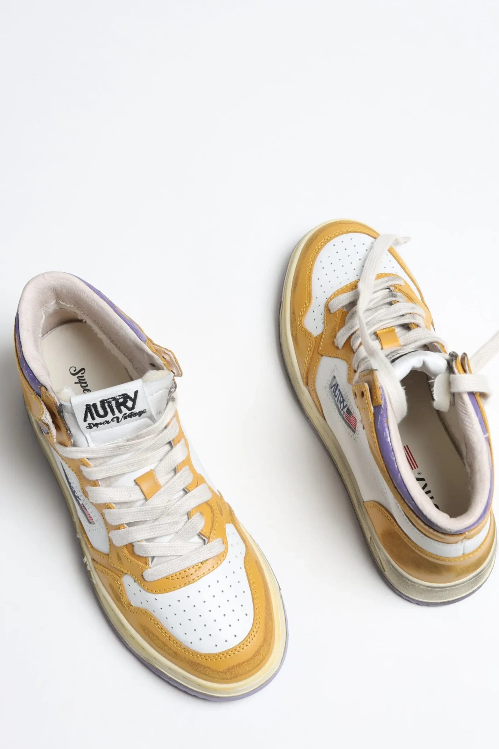Femme Autry Baskets Super Vintage Mid En Jaune/Violet