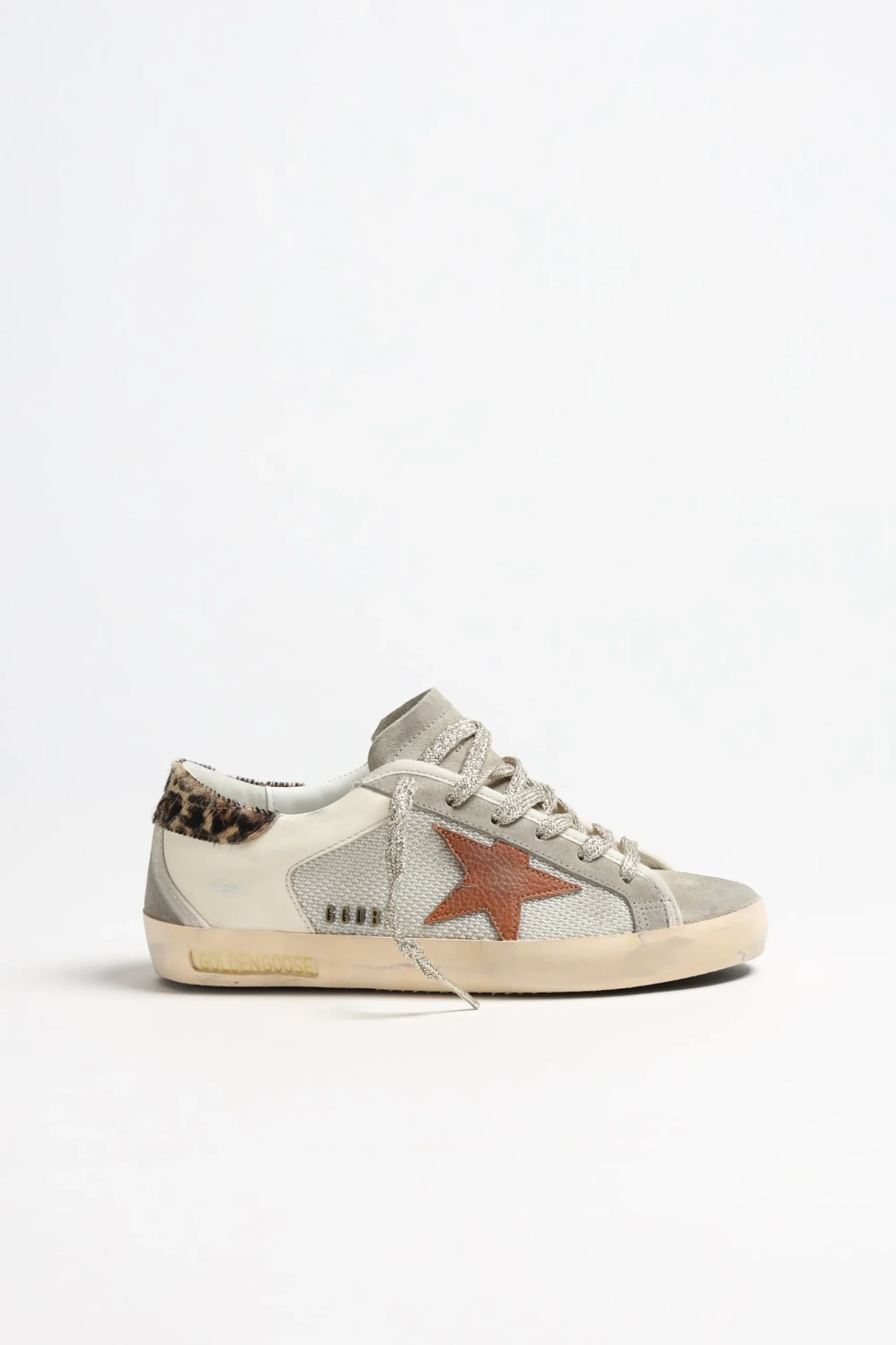 Femme Golden Goose Baskets Superstar En Ecru/Marron/Leopard