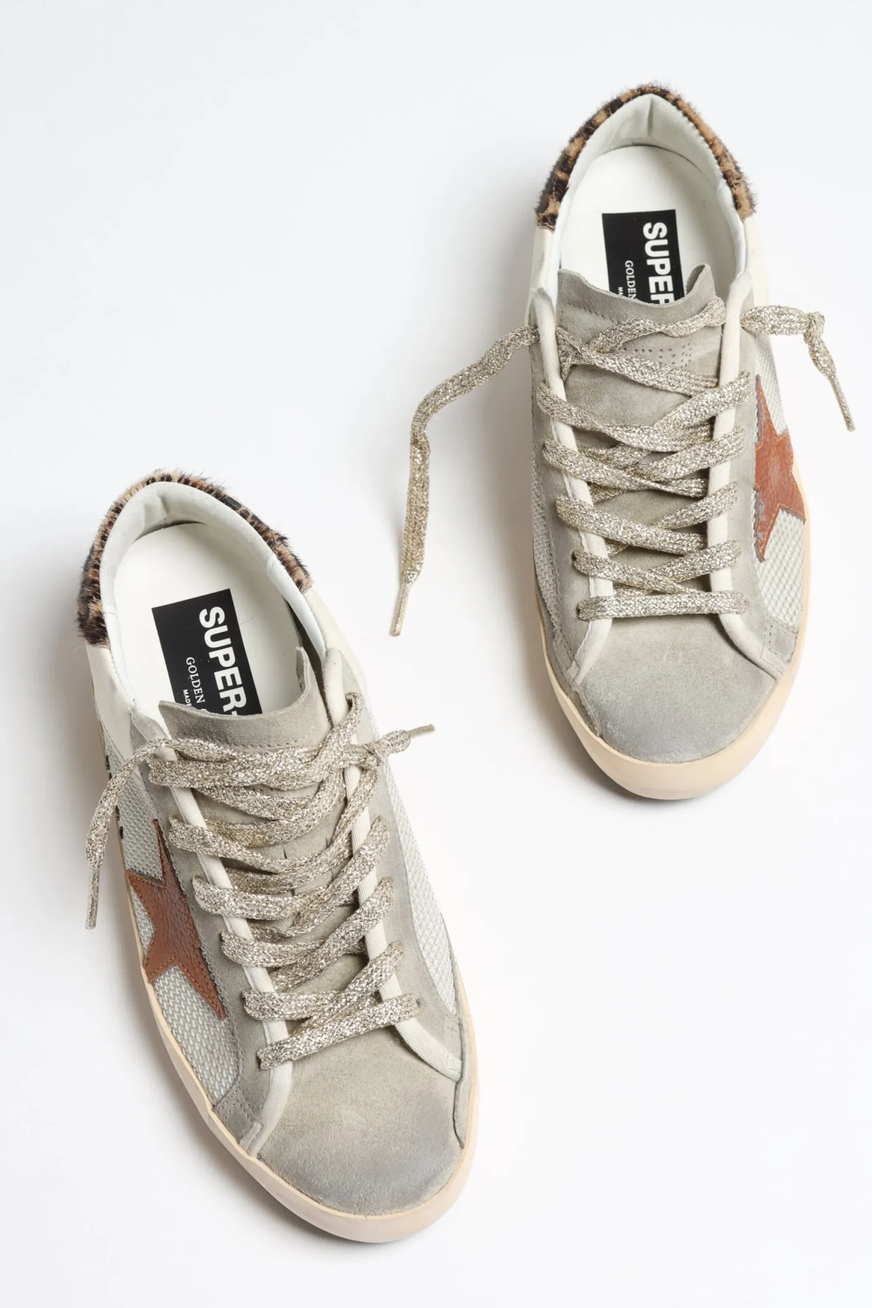 Femme Golden Goose Baskets Superstar En Ecru/Marron/Leopard