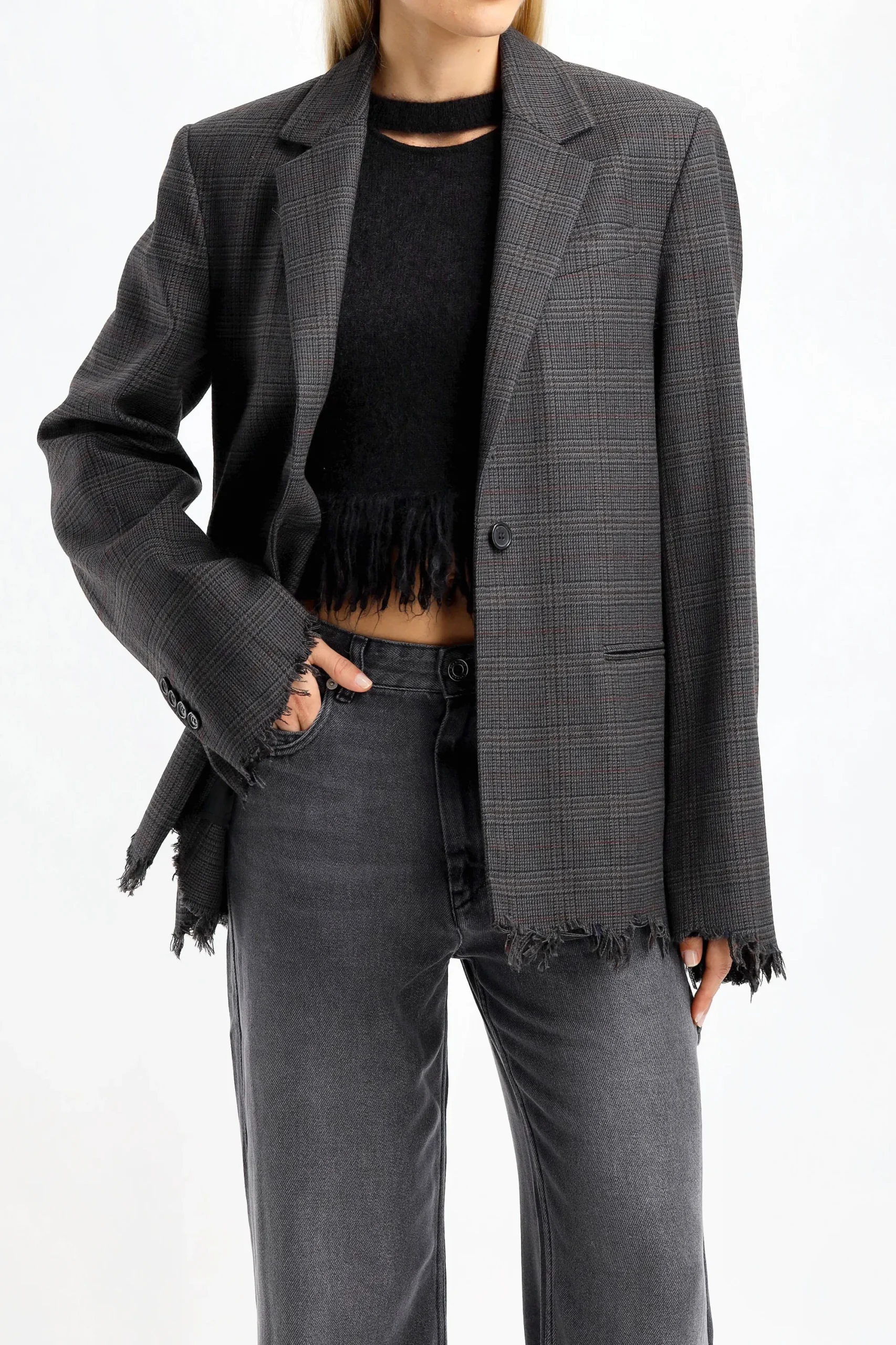 Femme JW Anderson Blazer Distressed En Gris