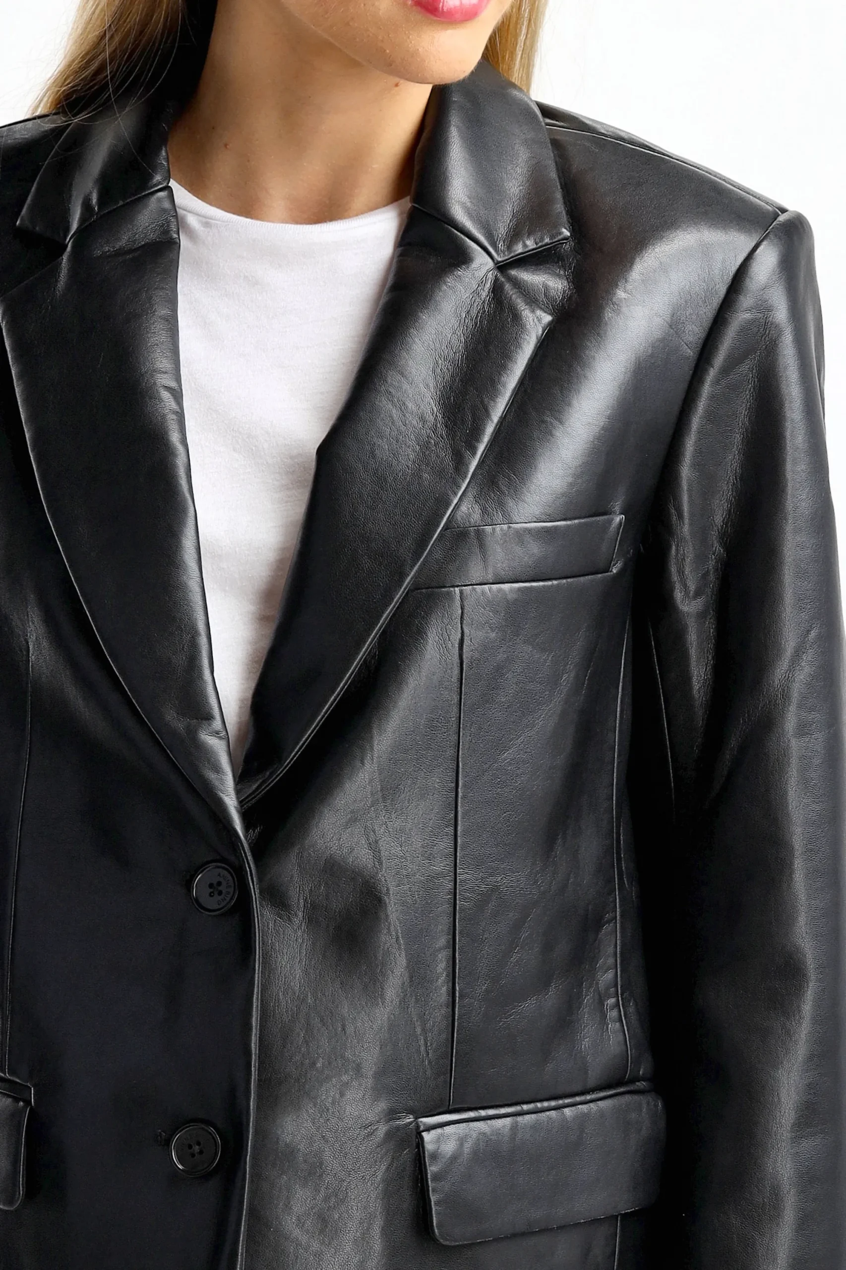 Femme Anine Bing Blazer En Cuir Classic Noir
