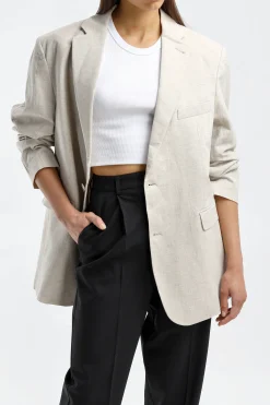 Femme by Aylin Koenig Blazer En Lin Charles En Ecru