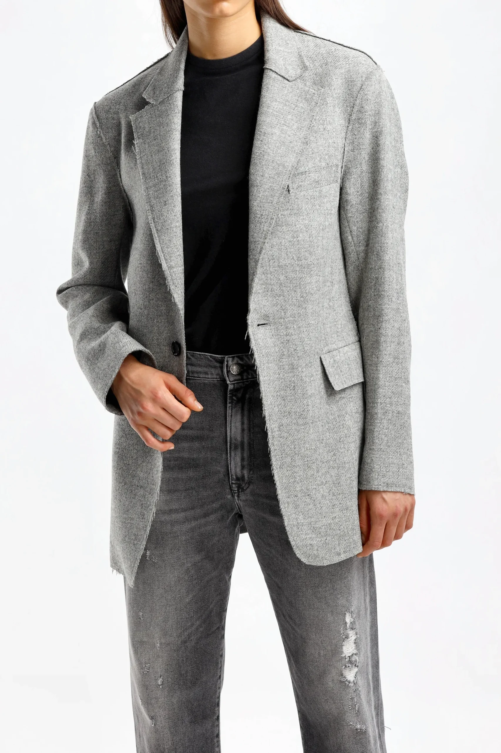 Femme R13 Blazer Raw Cut En Gris Heather
