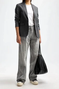 Femme R13 Blazer Raw Cut En Pinstripe Gris