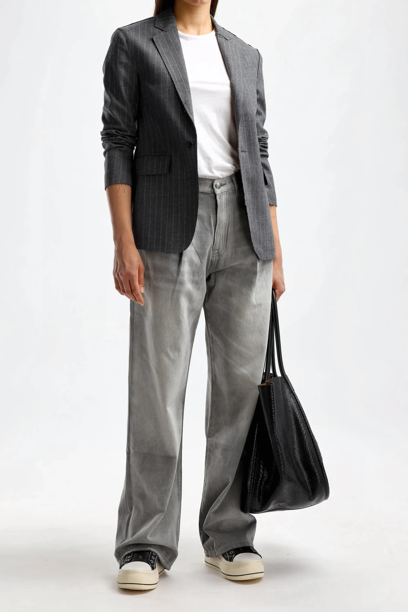 Femme R13 Blazer Raw Cut En Pinstripe Gris
