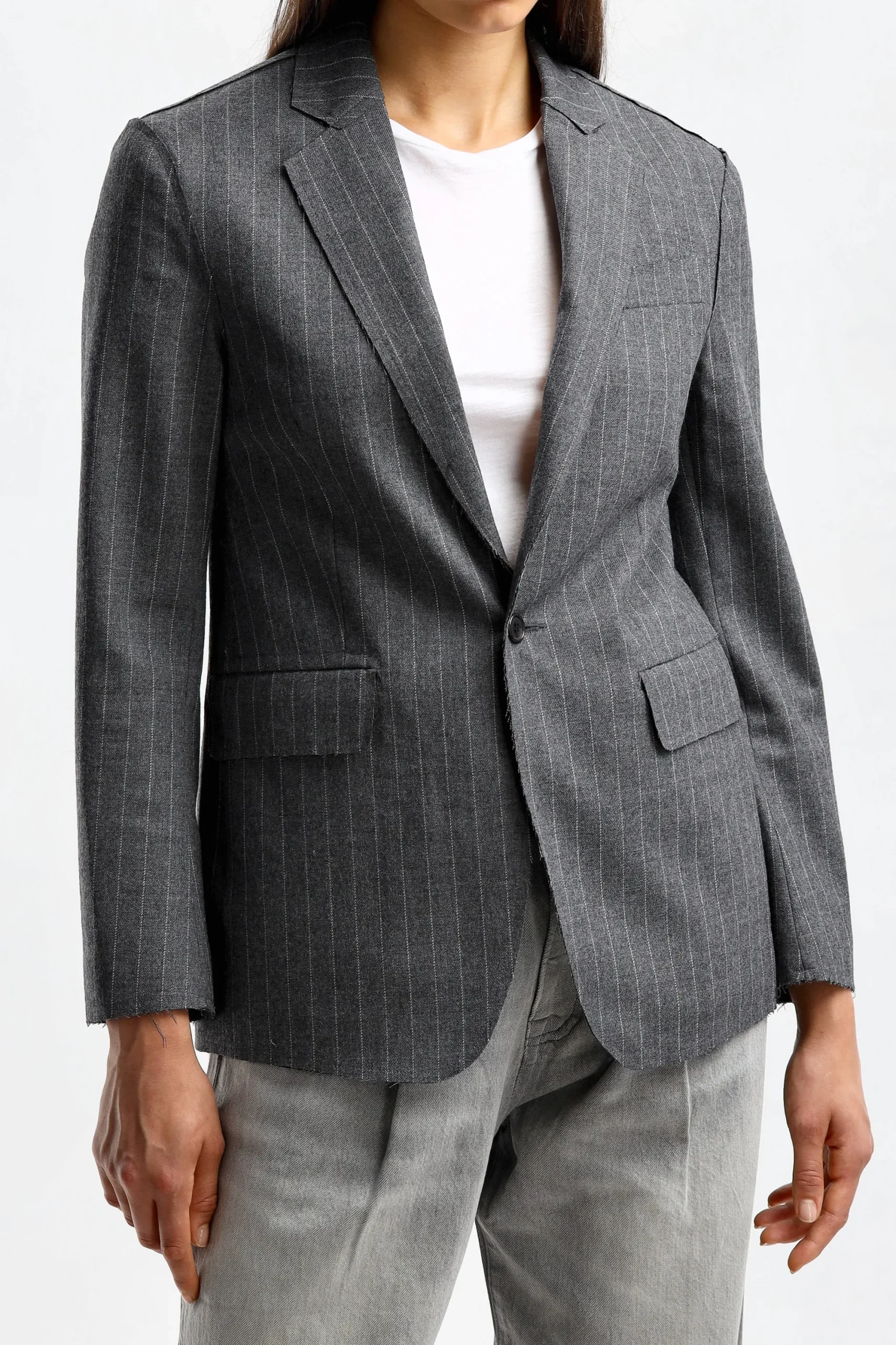 Femme R13 Blazer Raw Cut En Pinstripe Gris
