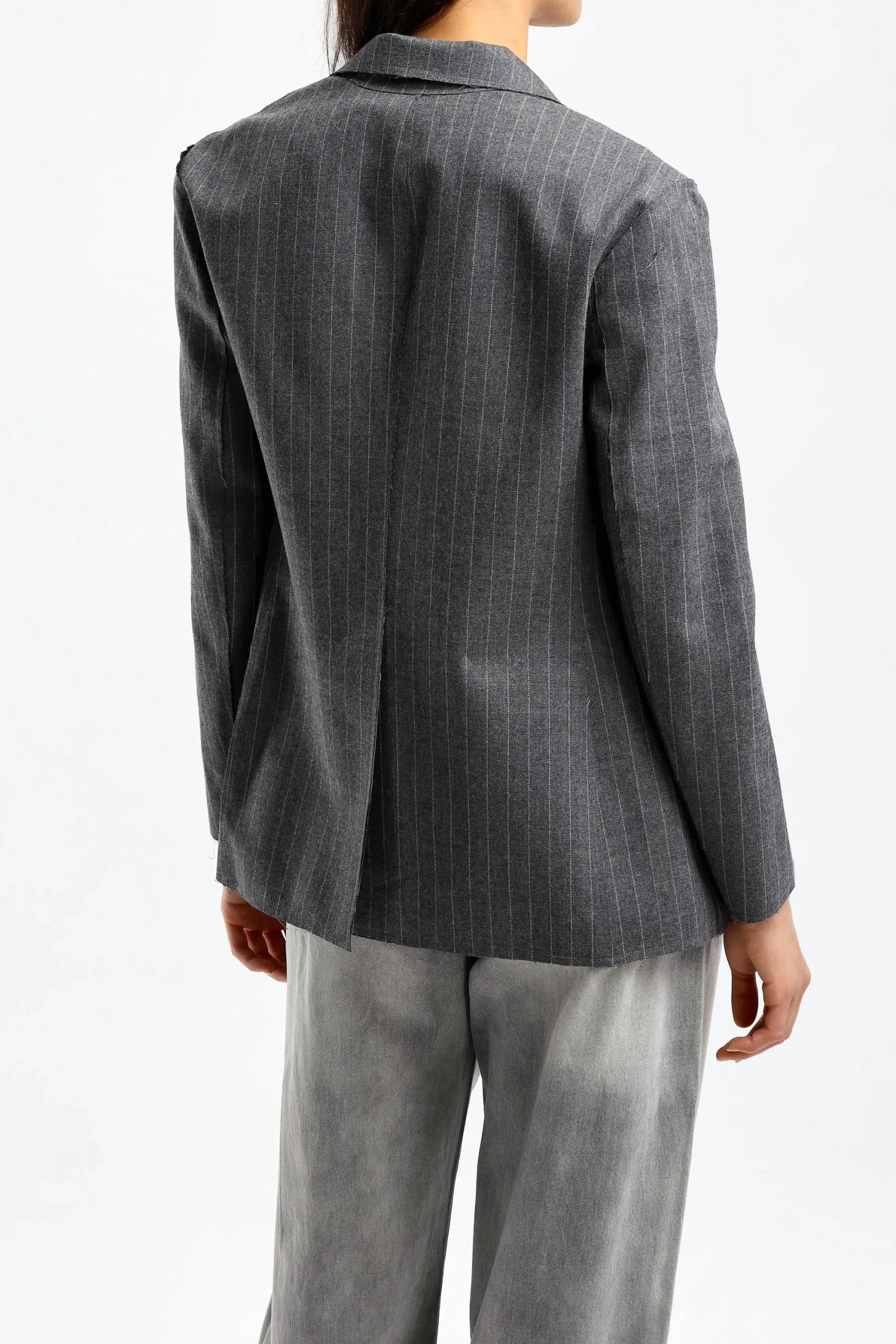 Femme R13 Blazer Raw Cut En Pinstripe Gris