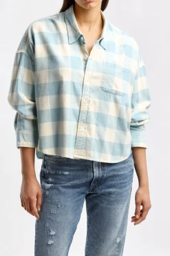 Femme Denimist Blouse Button Front En Bleu/Ecru