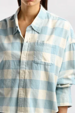 Femme Denimist Blouse Button Front En Bleu/Ecru