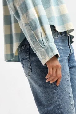 Femme Denimist Blouse Button Front En Bleu/Ecru