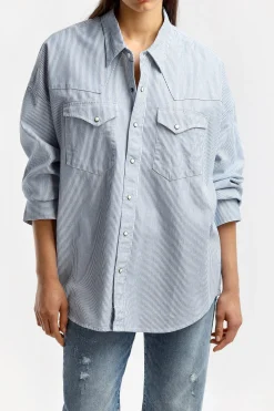 Femme Denimist Blouse Cowboy En Ecru Railroad Stripe