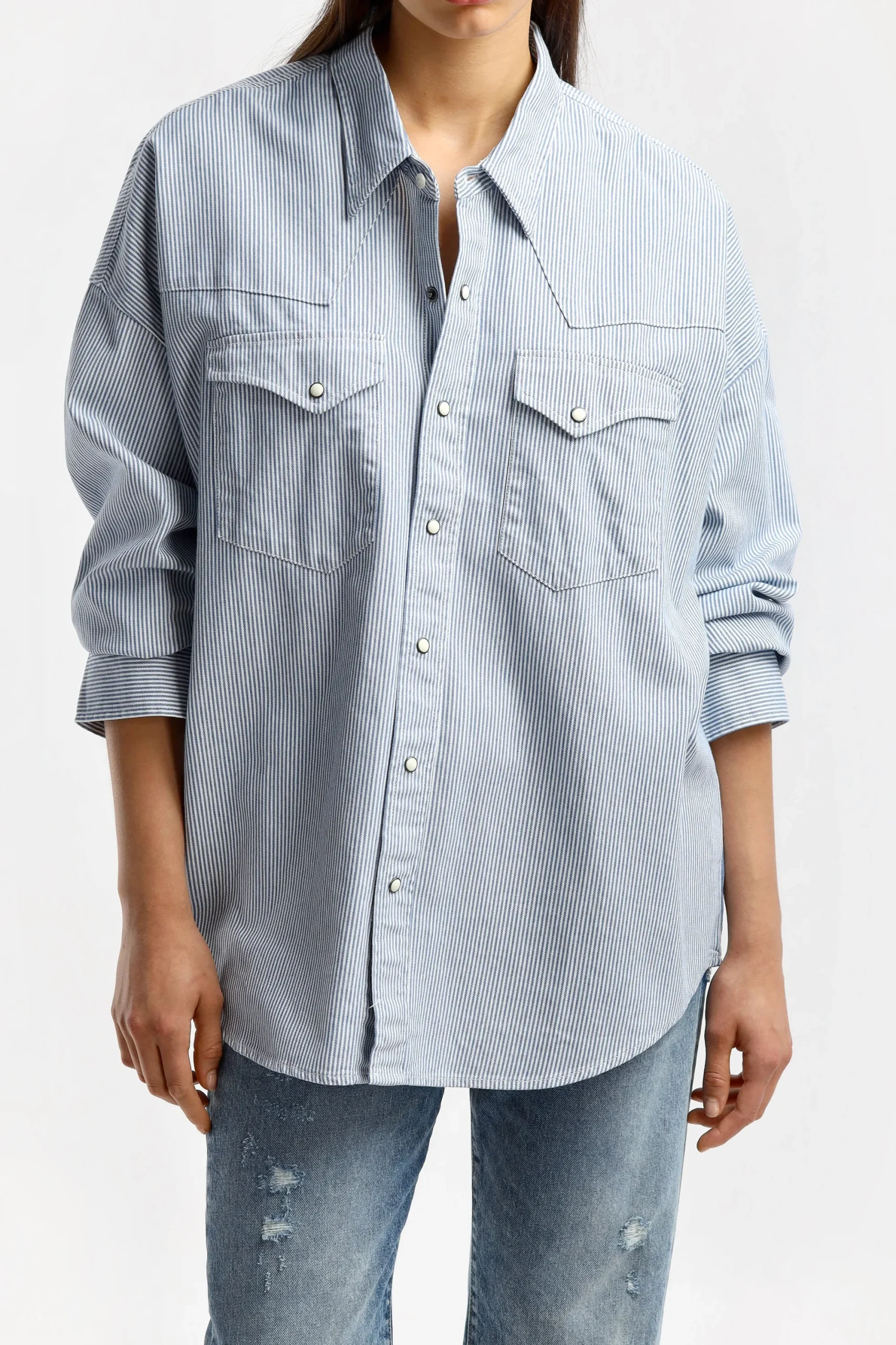 Femme Denimist Blouse Cowboy En Ecru Railroad Stripe