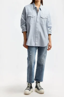 Femme Denimist Blouse Cowboy En Ecru Railroad Stripe