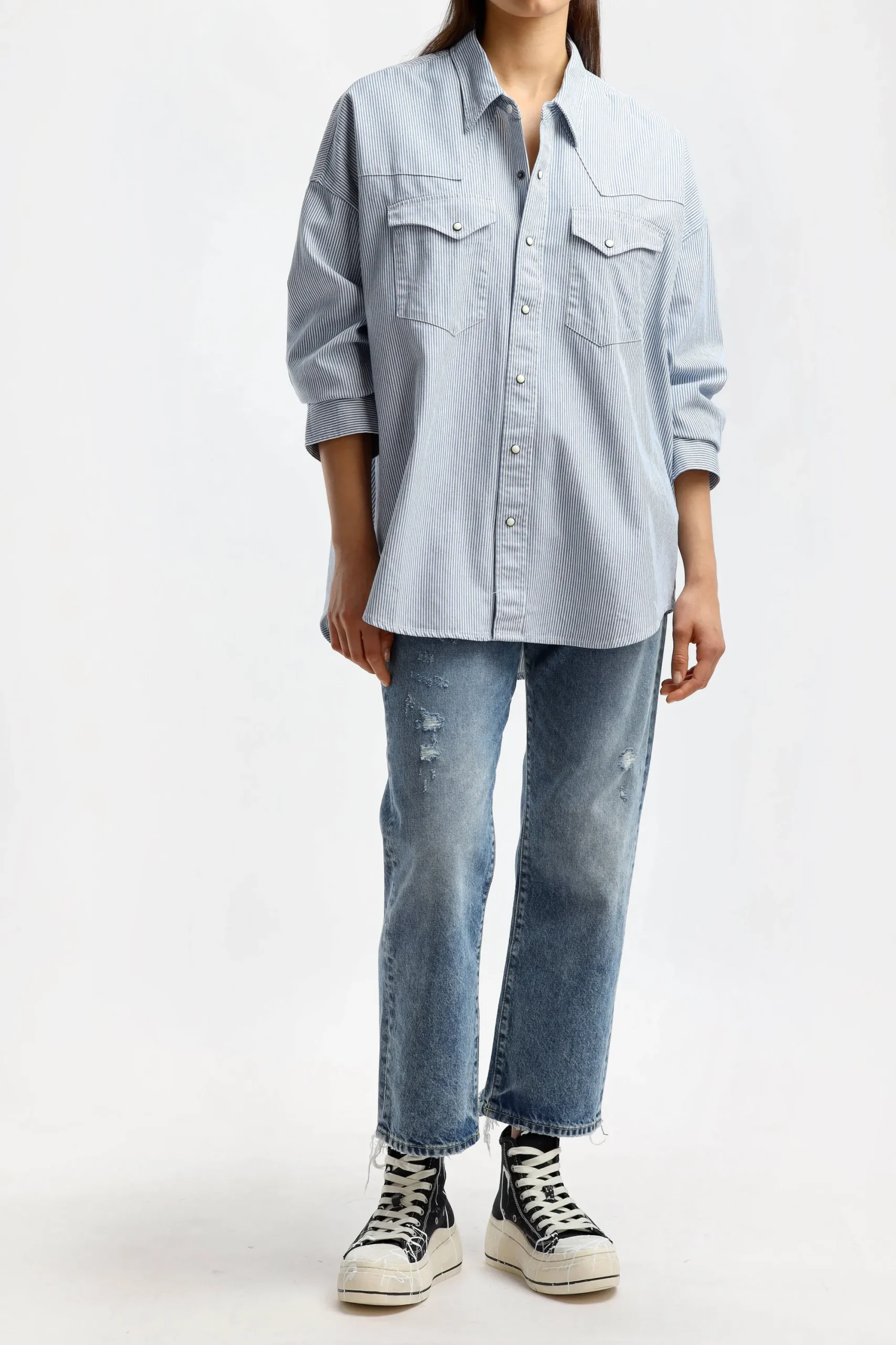 Femme Denimist Blouse Cowboy En Ecru Railroad Stripe