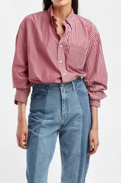 Femme E.L.V. Denim Blouse Diana En Blanc/Rouge