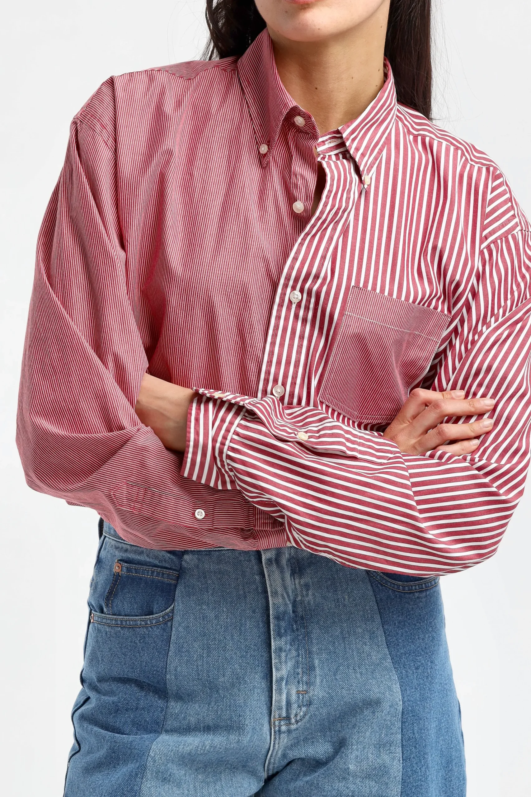 Femme E.L.V. Denim Blouse Diana En Blanc/Rouge