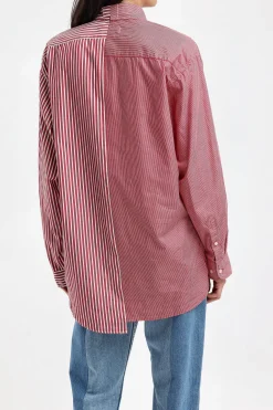 Femme E.L.V. Denim Blouse Diana En Blanc/Rouge