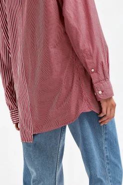Femme E.L.V. Denim Blouse Diana En Blanc/Rouge