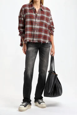 Femme R13 Blouse Drop Neck En Rouge/Ecru