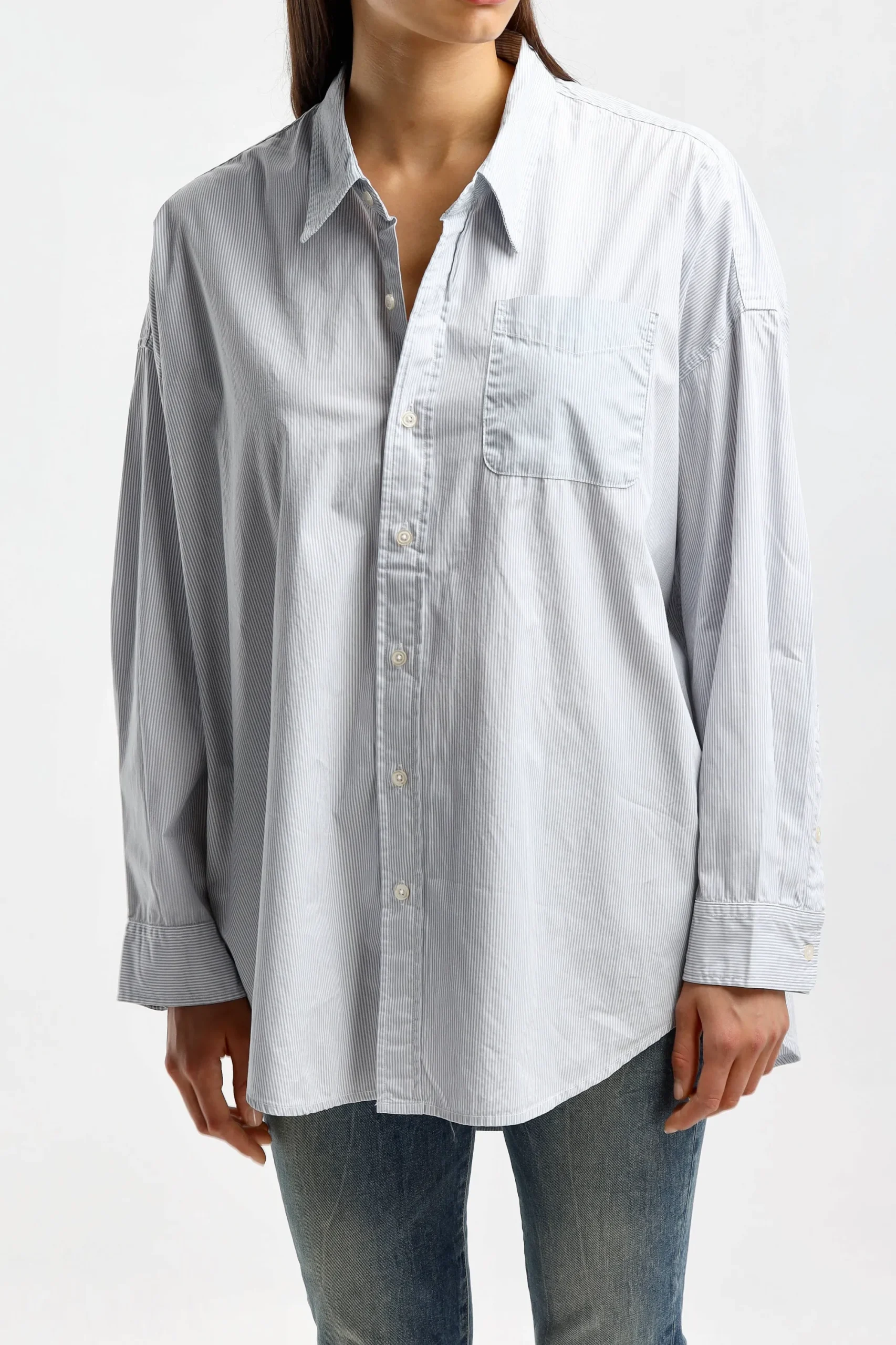 Femme R13 Blouse Drop Neck Oxford A Blue Pin Stripe