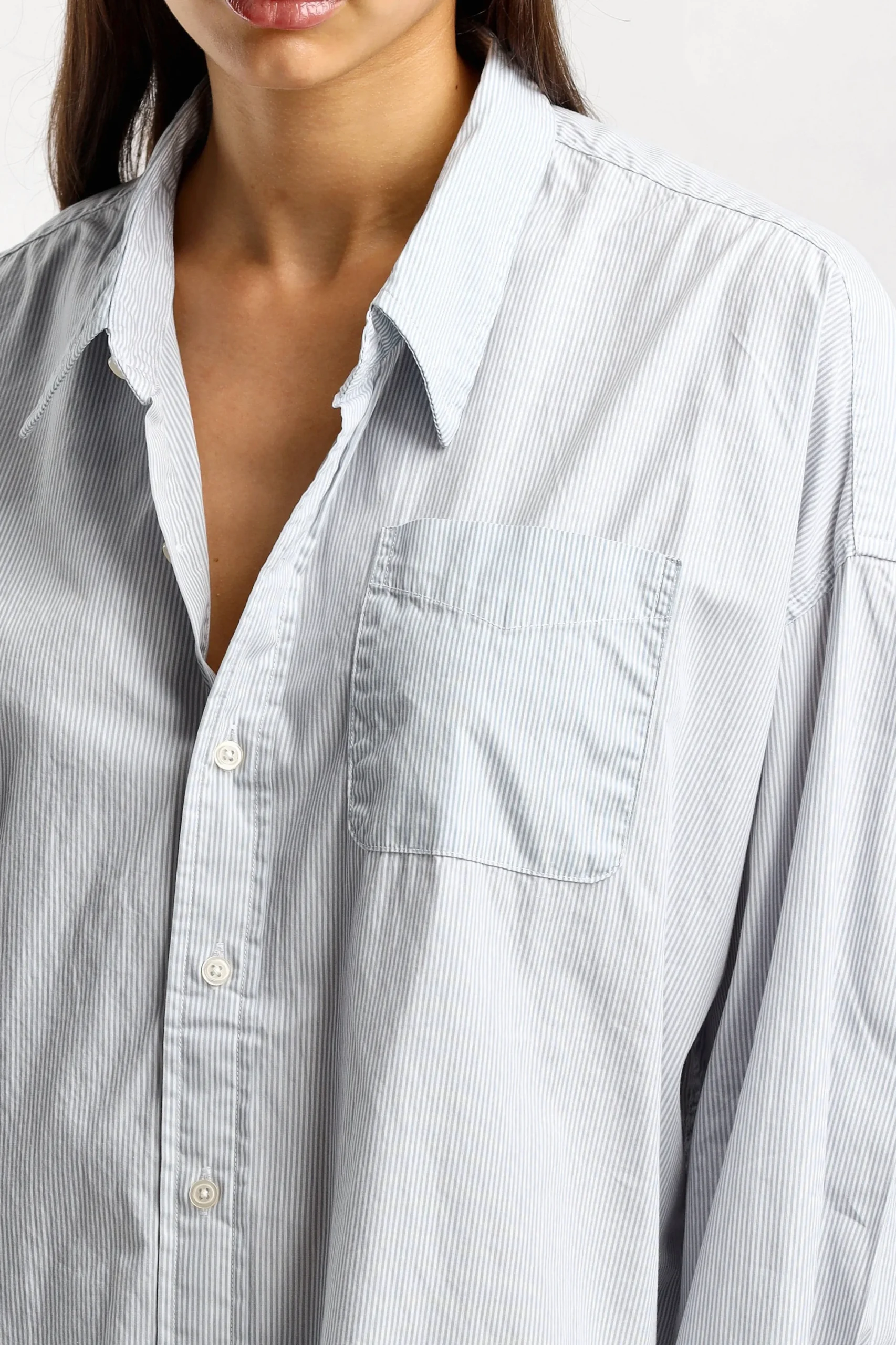 Femme R13 Blouse Drop Neck Oxford A Blue Pin Stripe