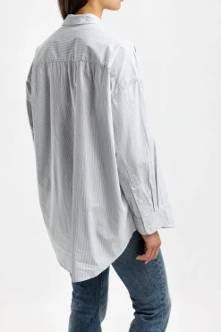 Femme R13 Blouse Drop Neck Oxford A Blue Pin Stripe