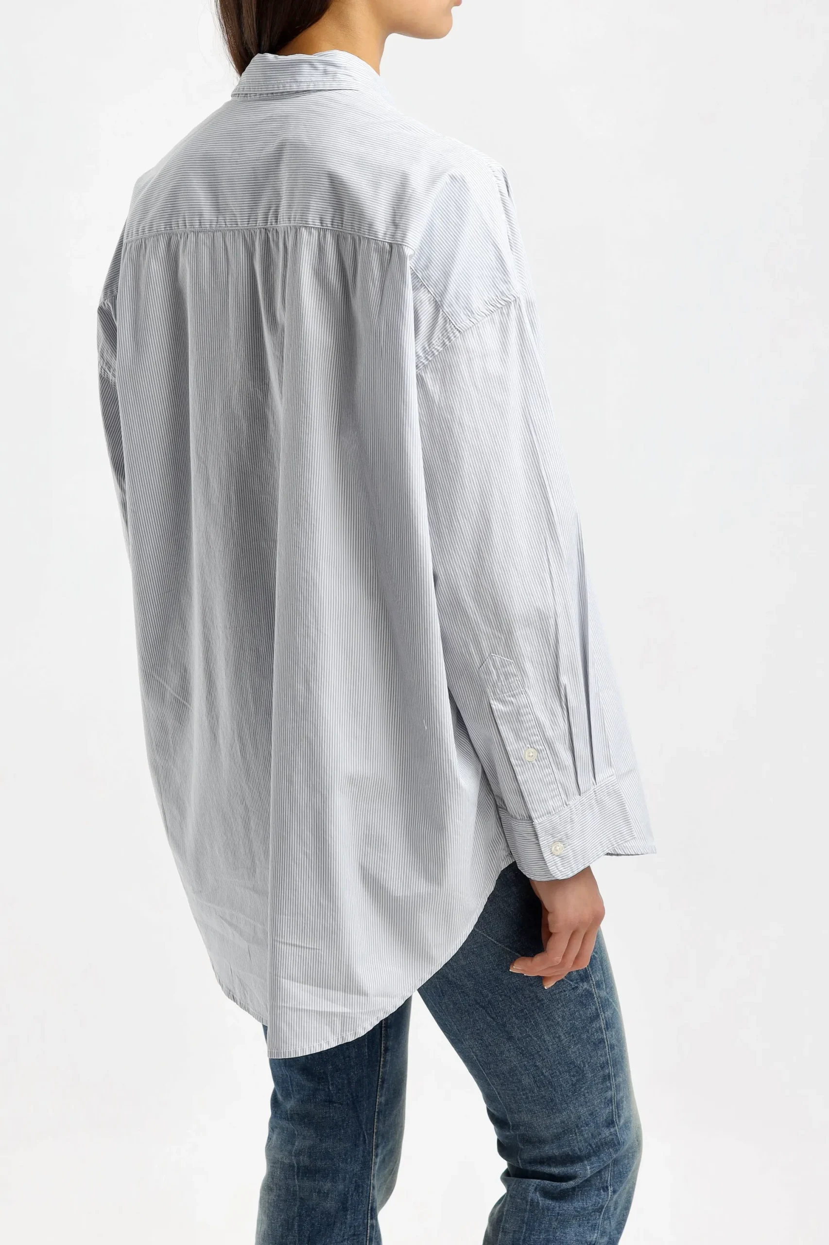 Femme R13 Blouse Drop Neck Oxford A Blue Pin Stripe