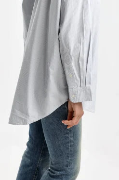 Femme R13 Blouse Drop Neck Oxford A Blue Pin Stripe