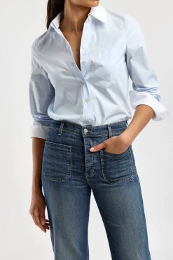 Femme Tory Burch Blouse En Crisp Blue/Blanc