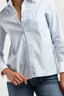 Femme Tory Burch Blouse En Crisp Blue/Blanc