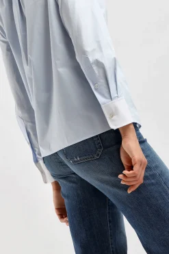 Femme Tory Burch Blouse En Crisp Blue/Blanc