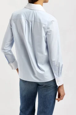 Femme Tory Burch Blouse En Crisp Blue/Blanc