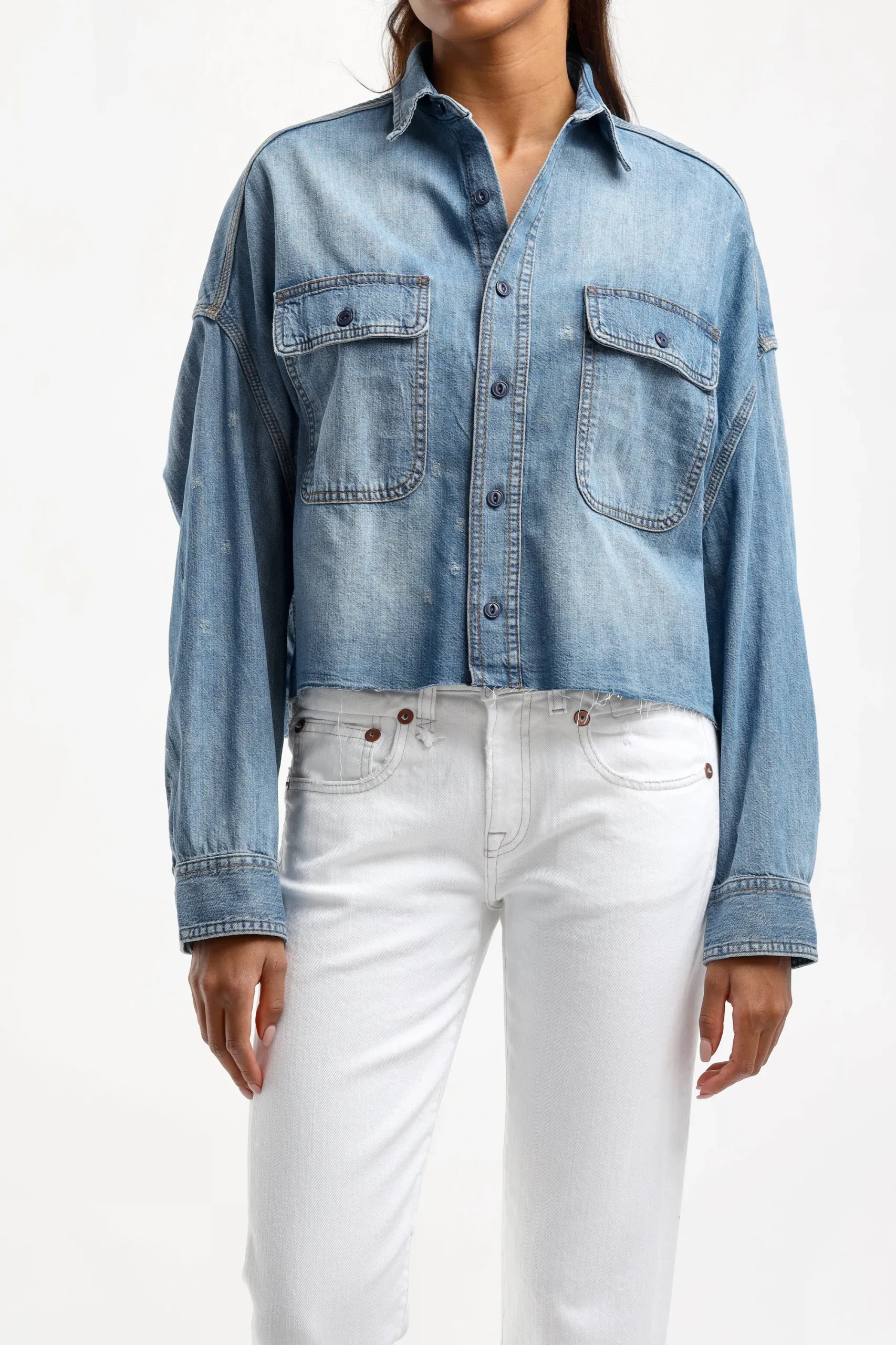 Femme R13 Blouse En Jean Cropped A Brindley