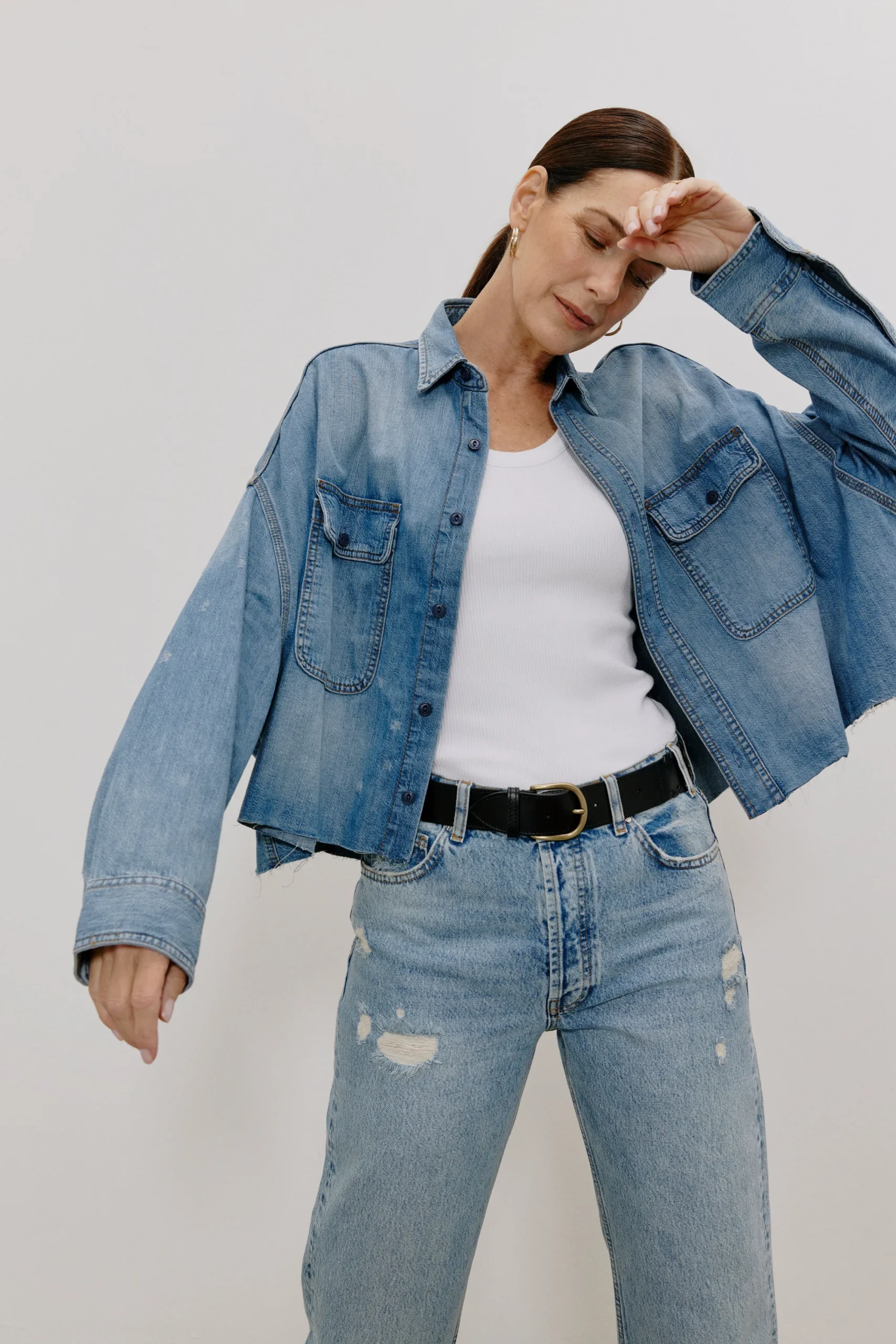 Femme R13 Blouse En Jean Cropped A Brindley