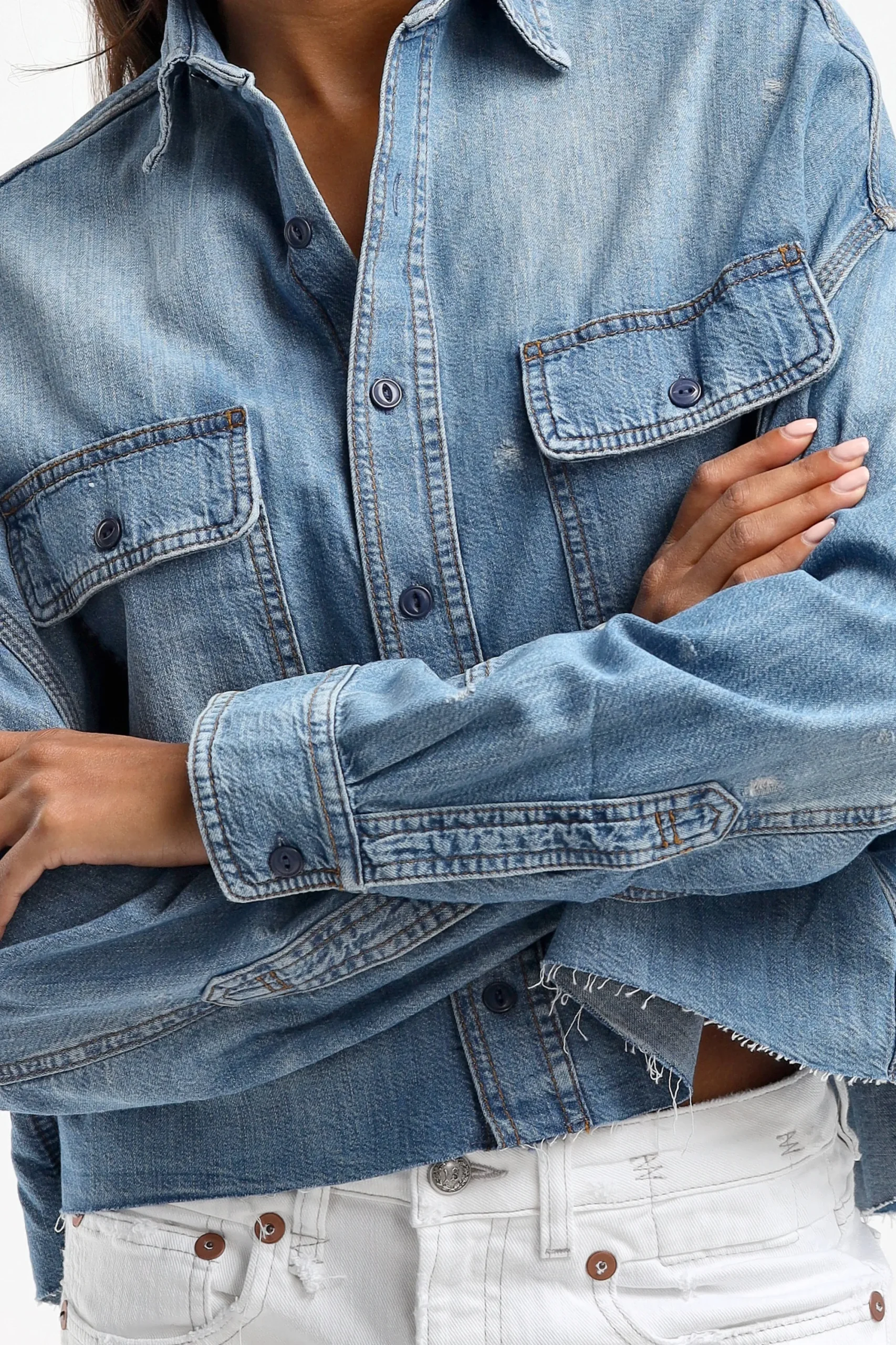 Femme R13 Blouse En Jean Cropped A Brindley