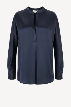 Femme Vince Blouse En Soie Band Collar In Coastal Blue