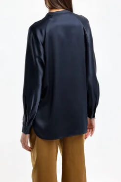 Femme Vince Blouse En Soie Band Collar In Coastal Blue