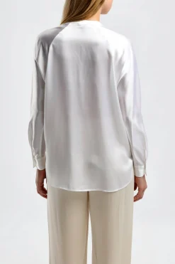Femme Vince Blouse En Soie Band Collar En Blanc Optique