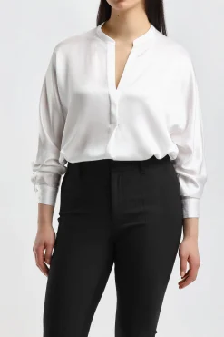 Femme Vince Blouse En Soie Band Collar En Blanc Optique