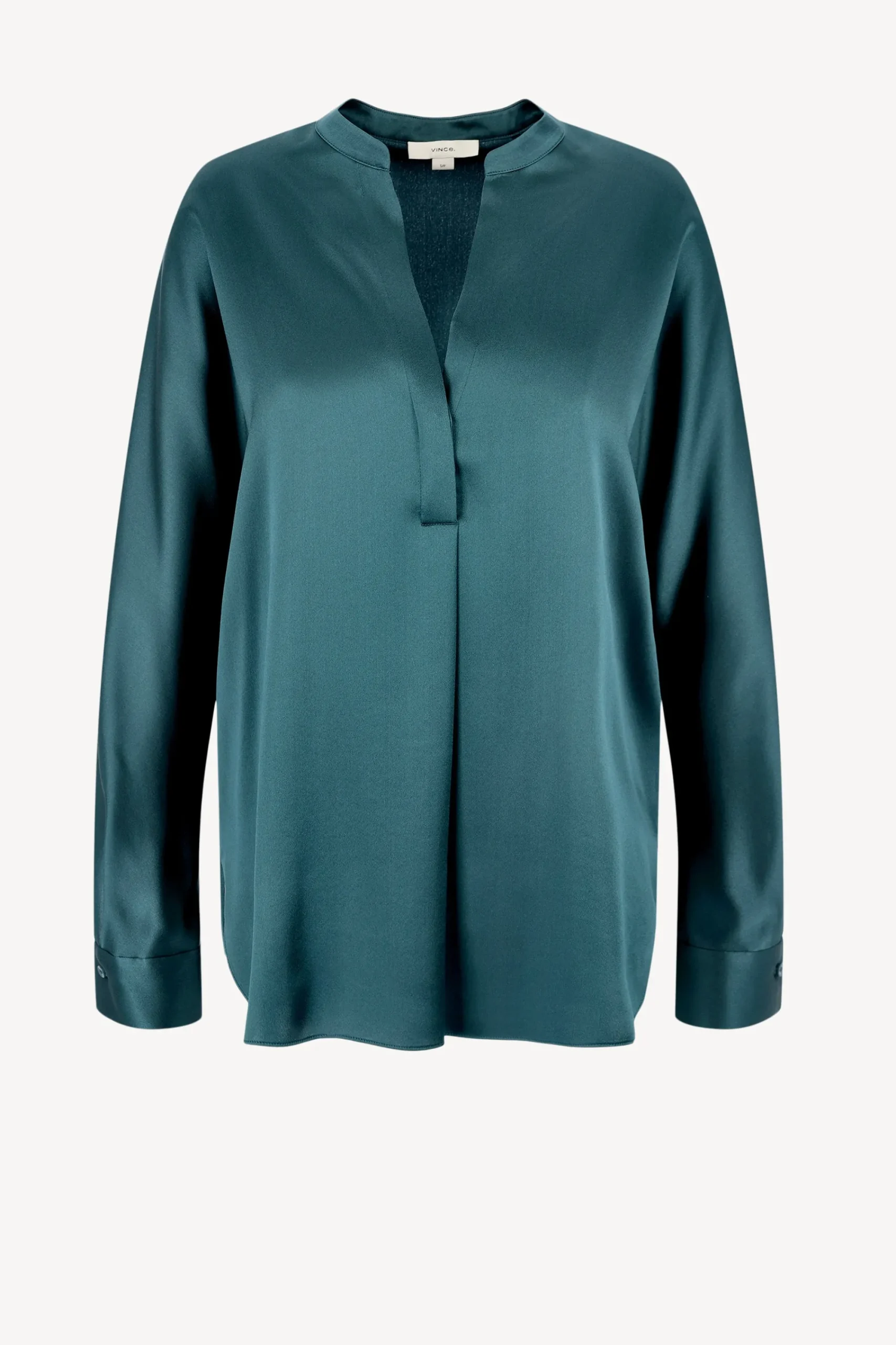 Femme Vince Blouse En Soie Band Collar In Deep Kelp