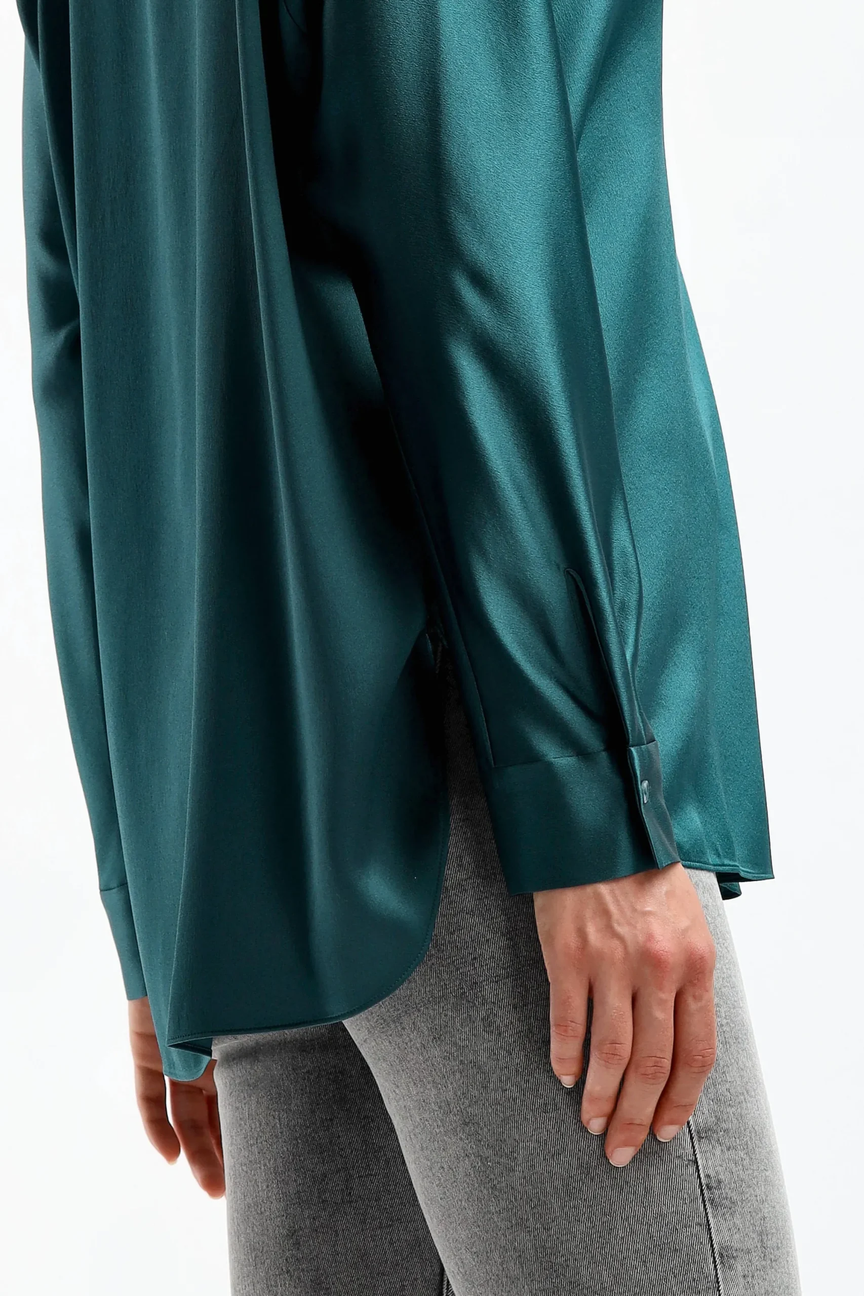 Femme Vince Blouse En Soie Band Collar In Deep Kelp