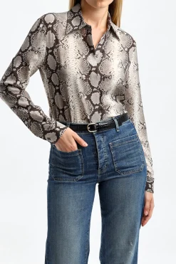Femme Michael Kors Collection Blouse En Soie Hansen En Taupe Multi