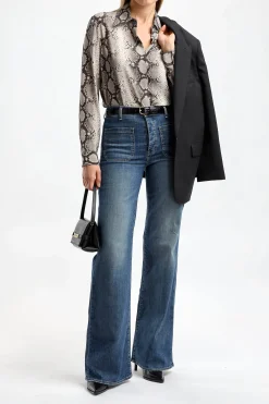 Femme Michael Kors Collection Blouse En Soie Hansen En Taupe Multi