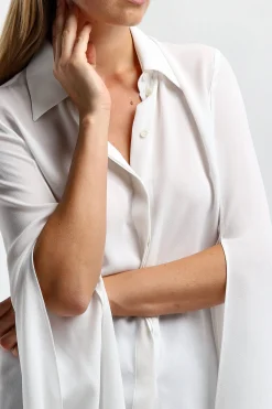 Femme Michael Kors Collection Blouse En Soie Split In Optic White