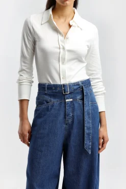 Femme Closed Blouse Fitted En Ivoire