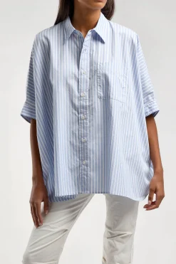 Femme R13 Blouse Oversized Boxy A Rayures Bleu Clair